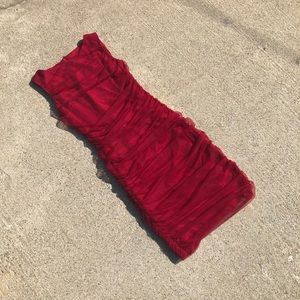 Sachin + Babi red mesh ruched midi bodycon dress